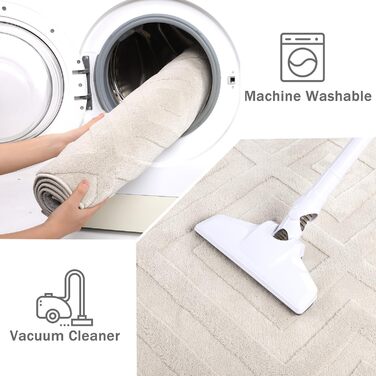 Килим для вітальні SHACOS з коротким ворсом, 120x160 см, бежевий, геометричний, з 3D ефектом, антиковзаючі