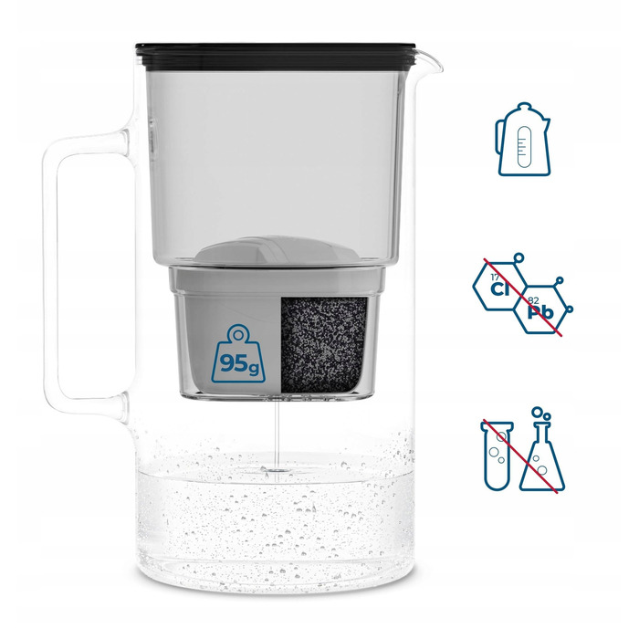 Скляний фільтр-віддільник для води Wessper D2 BOROSILICATE 3л, чорний + 8 фільтрів у комплекті