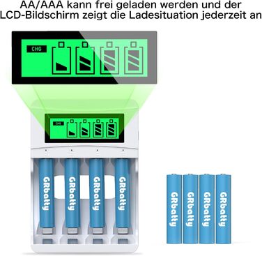 AAA акумулятори NiMH 1100mAh 1.2V з LCD-дисплеєм - 1200 циклів заряджання, комплект з зарядним пристроєм