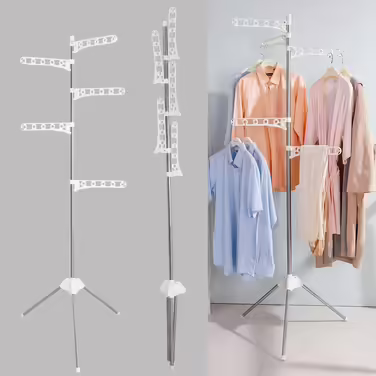 BAOYOUNI Folding Clothes Rack Clothes Drying Rack Garment Rack Clothes Rack Universal Clothes Dryer, with 5 Folding Clothes Hooks, Space-Saving, for Shirts, Blouses, Sweaters, Dresses