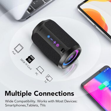 Bluetooth колонка 15W, портативна, водонепроникна IPX7, з TWS стерео, 12 год автономії, чорна – для спорту, вечірок, подорожей