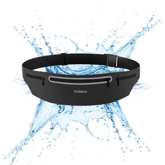 Пояс для бігу з водонепроникним, регульованим, еластичним ремінцем, кишеня, стійка до поту, для телефонів та різних розмірів талії, велика місткість, біг, тренування, активний відпочинок (Чорний)