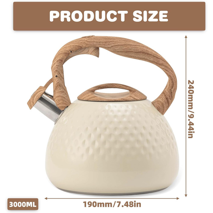 Сучасний чайник-заварник Induktion 3L з нержавіючої сталі з дерев'яною ручкою, для плити, чайник для чаю та кави