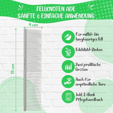 Зубна щітка для собак та котів з захисними нопочками - видаляє підшерсток, ковтуни та вузли. Ідеально для довгошерстих порід, наприклад, кокапу, пуделів. Розмір M-L, професійний гребінь L.
