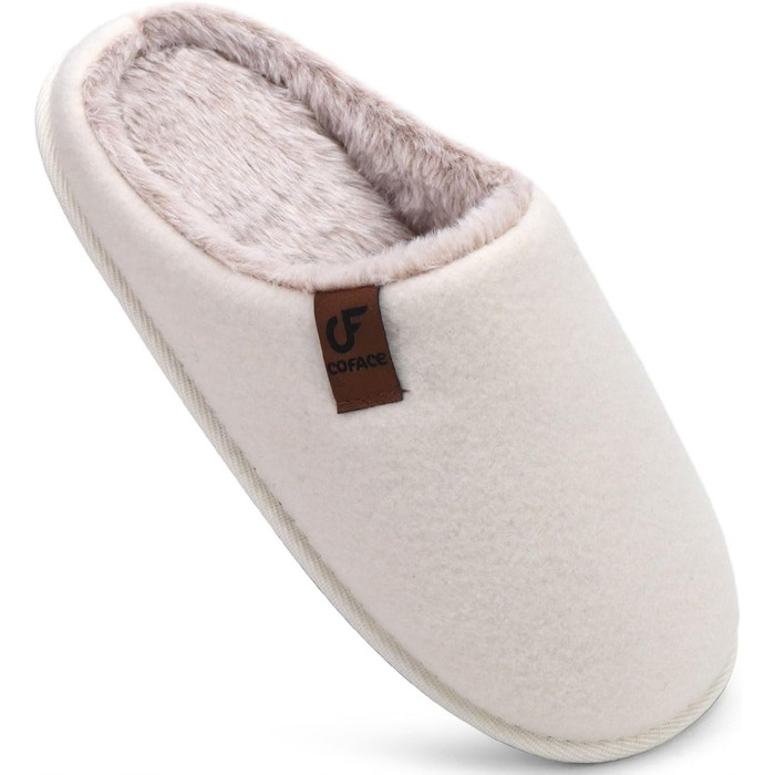 Тапочки чоловічі COFACE з фетру, теплі, зручні, пухнасті, з антиковзною гумовою підошвою, розмір 40-49 (Бежево-білий, 41 EU)