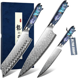 Набір кухонних ножів DRAGON RIOT 3 шт. з ергономічними дерев'яними ручками, японський кухонний набір (Kochmesser, Santoku, Allzweckmesser)