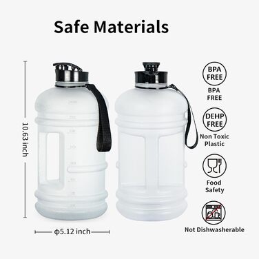 TOOFEEL Water Bottle 2L - 2 Liter Water Bottle BPA Free, Large Bottle, Reusable Sport Water Bottle with Marked Measurements, Gym Water Bottle - (Matte Clear Water Jug, 2200 ml)