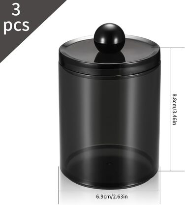 Організатор для косметики Gaomoeny, 3 шт. скляні аптечки для ватних паличок, бавовняних дисків, зубної нитки, косметичних спонжів, шпильок для волосся, чорний колір