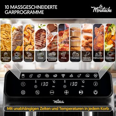 Фритюрниця повітряна La Moustache DuoFry XXL, 8л, 2 відсіки, 1700W, 6 функцій, з E-book рецептів