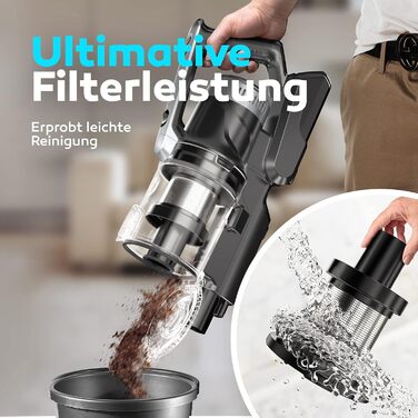 Бальтер Верту X11 PRO: Бездротовий пилосос з функцією миття підлоги, акумуляторний, 350W, до 50 хв роботи, без мішка, гнучкий з'єднувальний елемент, LED-насадка, для видалення шерсті тварин