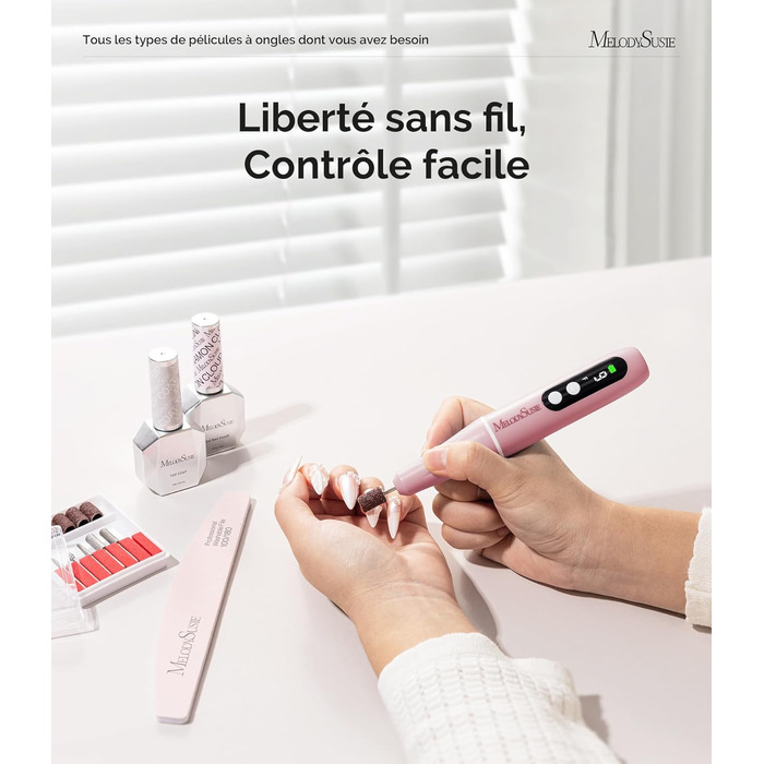Електричний набір для манікюру MelodySusie PC90G: нагрівач для гелю та акрилу, 20000 об/хв, регулювання швидкості, рожевий