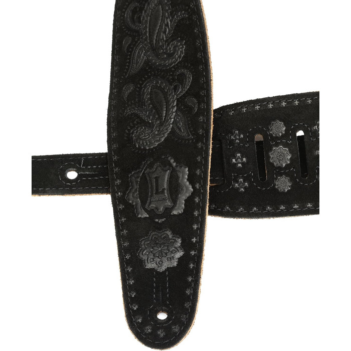 Гітарний ремінь Levy's Leathers з замшевої шкіри, чорний, з візерунком Paisley, ширина 7,6 см (PMS44T03-BLK)