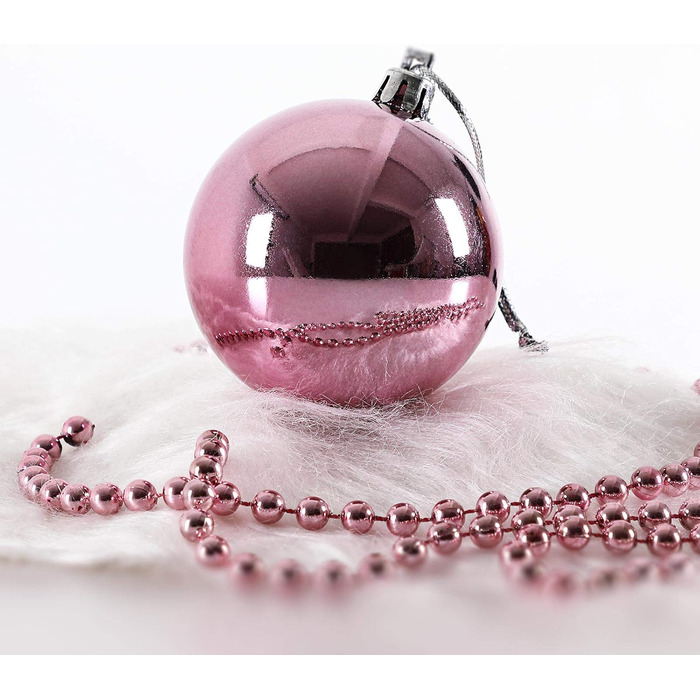 DEUBA® Новорічні кулі 66 шт. Ø 3-6 см, пластик, матові/глянцеві, прикраси для ялинки, новорічний декор (Рожевий)