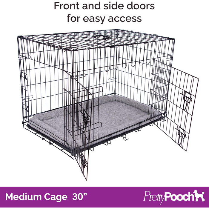 Клітка для собак та котів Pretty Pooch, розмір M, металева, складається, з лотком, двоє дверей та ліжком