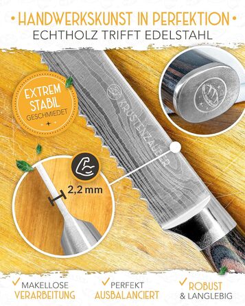 KRUSTENZAUBER Brotmesser з хвилястим лезом 20 см: міцне, з нержавіючої сталі, для точного нарізання хліба та хлібобулочних виробів