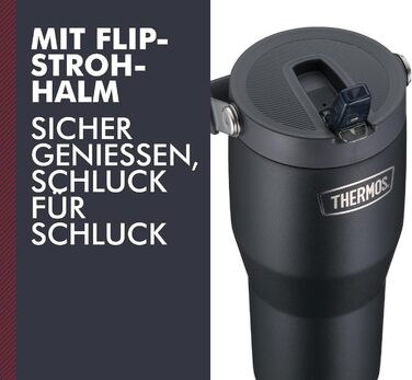Термос REFRESHING SERIES: Ізольований термокружка-термос з трубочкою та ручкою, 0.85л, чорний матовий, з кришкою-стійкою та ручкою