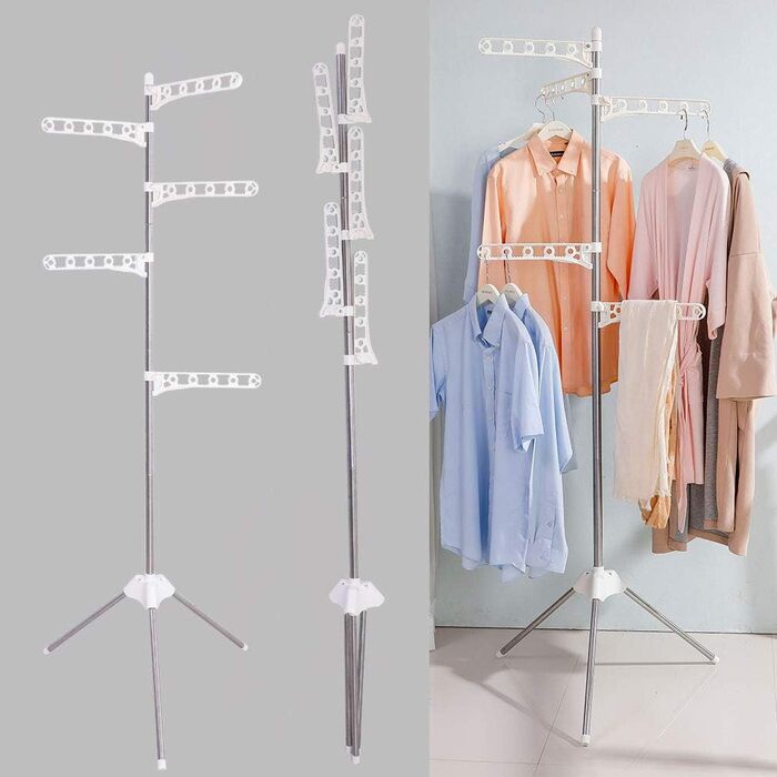 BAOYOUNI Folding Clothes Rack Clothes Drying Rack Garment Rack Clothes Rack Universal Clothes Dryer, with 5 Folding Clothes Hooks, Space-Saving, for Shirts, Blouses, Sweaters, Dresses