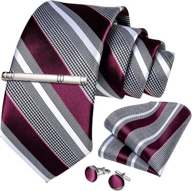 Набір краваткових аксесуарів DiBanGu: краватка, хустинка, запонки, затискач для краватки (сірий/бордовий)