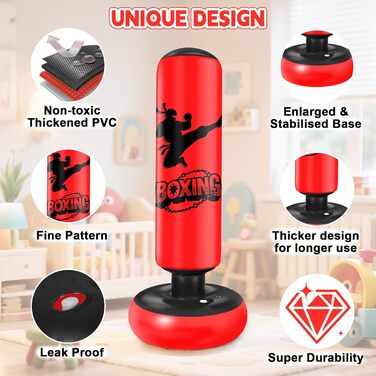 Дитячий боксерський мішок Qoosea для дітей 6-12 років, 160 см, з рукавичками. Підходить для карате, кікбоксингу, тхеквондо, MMA. Чудовий подарунок для хлопчиків та дівчаток