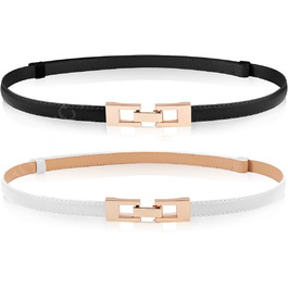 Жіночі шкіряні ремені (2 шт.) - тонкі, з золотою пряжкою для суконь та пальто (чорний+білий)