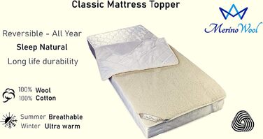 Lambswool mattress topper underblanket, 100% Merino wool, WOOLMARKED, underblanket 90 x 200 cm