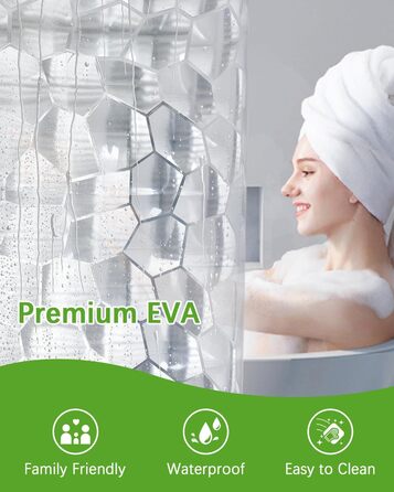 Шторка для душу OTRAKI 240 x 200 см, антигрибкова, EVA, водонепроникна, з кільцями, 3D, для ванної кімнати