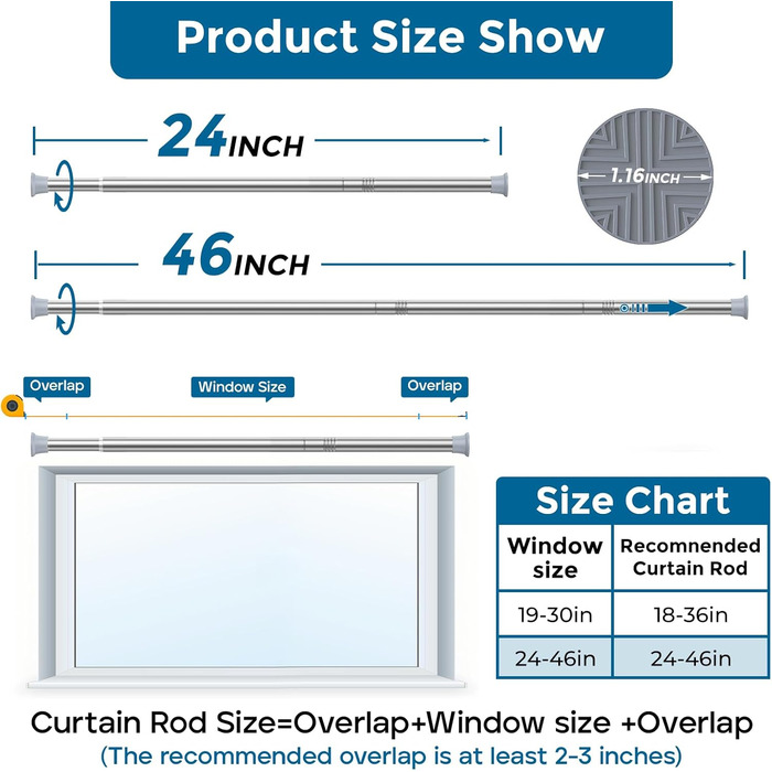 Штанга для штор без свердління AIZESI 60-120 см, телескопічна, срібна, 1 шт. - для вікна, шафи, ванної кімнати
