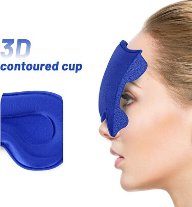 Маска для сну для чоловіків та жінок, 3D-контурна, блокує світло, з регульованим ремінцем, дихаюча та м'яка, для сну, йоги, подорожей (Блакитна)