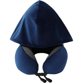 Подушка для шиї Memory Foam | Подушка для подорожей в літак з 95% захистом від світла, регульована, для офісу та сну на боці (Темно-синій)