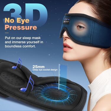 Маска для сну ZUMUSEN з навушниками Bluetooth V5.4, 3D маска для сну, блокує світло, дихаюча, регульована, для відпочинку, медитації, подорожей (Блакитна)