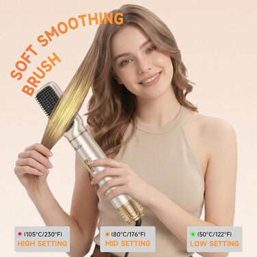 Мультистайлер для волосся 6 в 1 UKLISS Air Styler Set: фен-щітка, диффузор, плойка та вирівнювач, 1000 Вт, LCD-дисплей, Срібно-золотий
