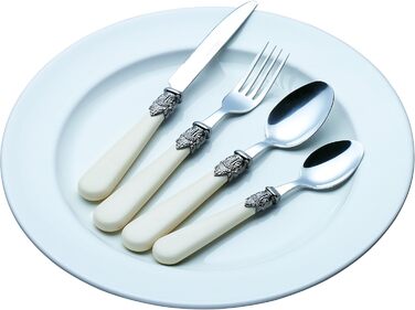 EXZACT Ivory Cream Flatware Set, 24 Pieces, Stainless Steel with Detailed Handle, Traditional, Elegant, Vintage Style/Antique (WF28-24CRM)
