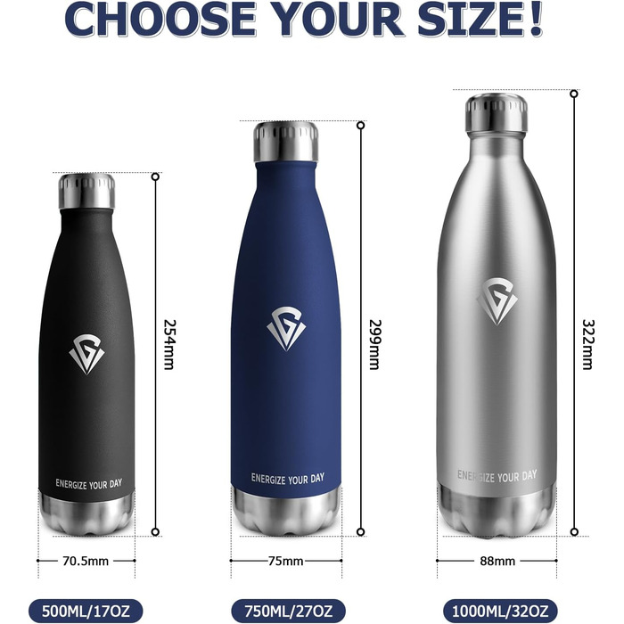 Термопляшка 1000 мл, Металева Термопляшка з Подвійними Стінками, Без BPA, для Спорту, Походів, Дітей, Фітнесу, Газованої Напою, Подорожей, Дівчаток та Хлопчиків (750 мл, Темно-Синій)