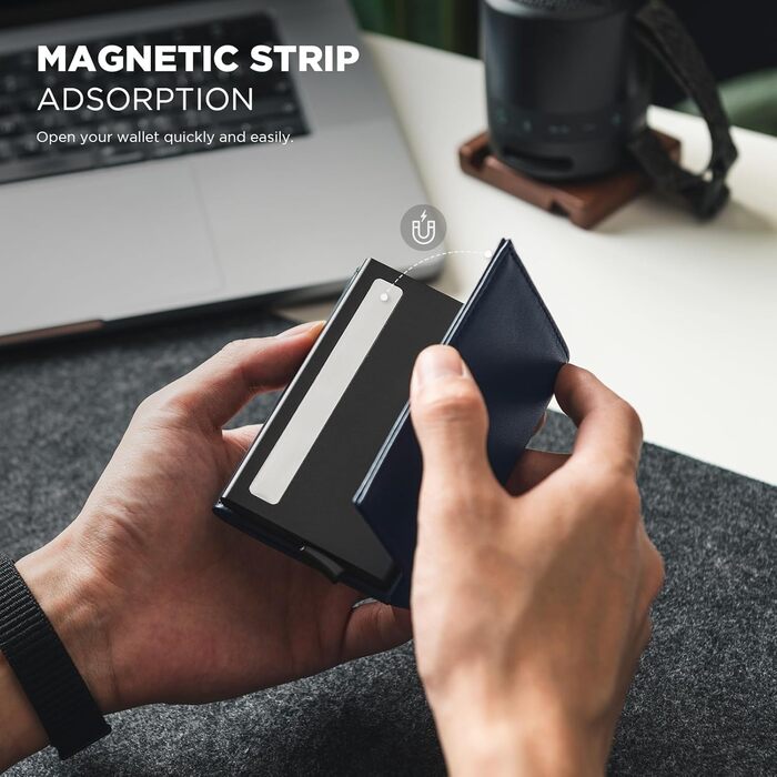 Чоловіче шкіряне картхолдер VULKIT з RFID-захистом, відділенням для грошей та візитки (блакитний)