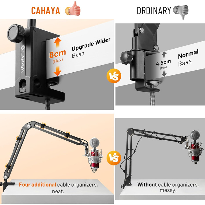Підлокітник для мікрофона CAHAYA CY00380-1: регульований штатив з широкою основою, адаптер 3/8' - 5/8'