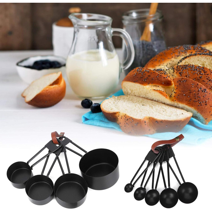 9-Piece Black Measuring Spoon Set, Measuring Cups with Scale for Kitchen, Baking, and Cooking