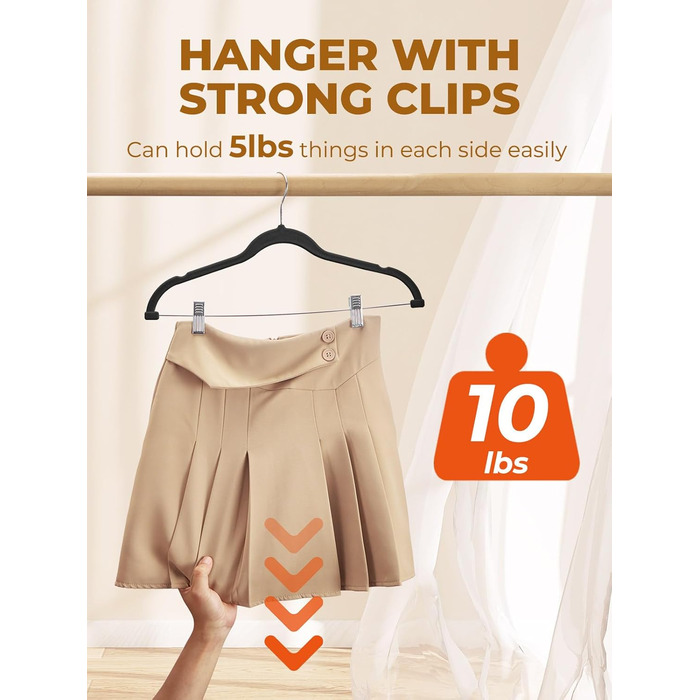 Набір вешалок для суконь та спідниць HOUSE DAY, 24 шт, чорні, з кліпсами, ультратонкі, антиковзаючі, економія місця