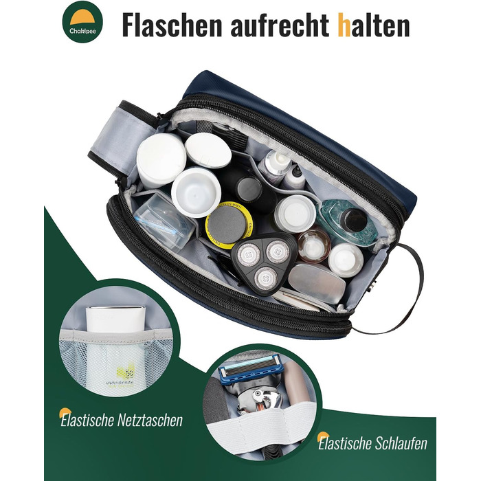 Чоловіча дорожня косметичка Kulturbeutel, водонепроникна, легка, з подвійним замком (Блакитна)