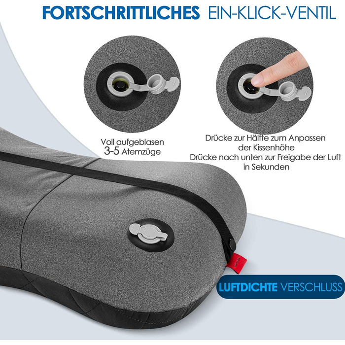 Надувна подушка для кемпінгу та подорожей HIKENTURE з знімним чохлом, ергономічна подушка для голови, комфортна подушка для шиї для подорожей/відпочинку на природі (Чорний)