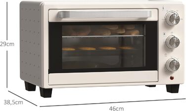 Міні-піч HOMCOM 21 л, 1400 Вт, 100-230°C, таймер, крихтосховище, деко, решітка-гриль, вікно, для піци, кремово-білий