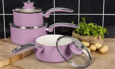 Swan 5-Piece Frying Pan Set, Retro Design, Aluminum, 29.5x47x18 cm (Rose)