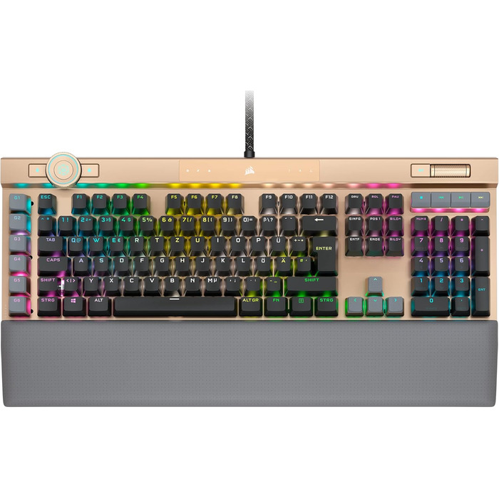 Механічна ігрова клавіатура Corsair K100 RGB Midnight Gold з перемикачами Cherry MX Low Profile, Bluetooth, сумісна з iCUE, QWERTZ DE, чорна
