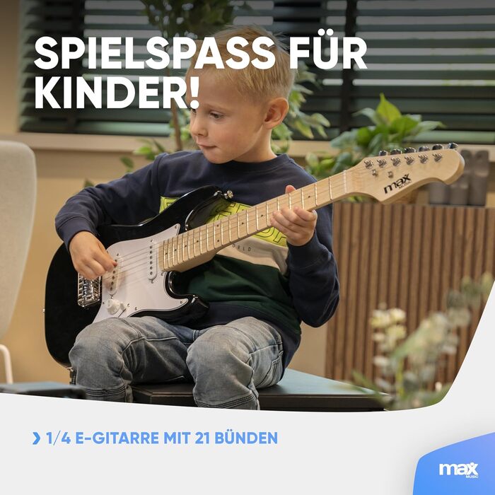 Електрогітара Max GigKit 4/4: Комплект з підсилювачем, аксесуарами та чохлом (Чорний, для дітей)
