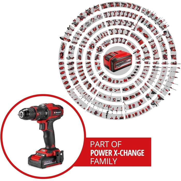 Акумуляторний ударний дриль-шуруповерт Einhell TE-CD 18/40 Li-i +64 (18 В, 40 Нм, 13 мм патрон, 2 швидкості, комплект з акумулятором, зарядним пристроєм та аксесуарами) Power X-Change