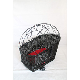 Корзина для велосипеда для перевезення вантажу з ротангу з металевою сіткою та подушкою, чорна XL або XXL. Підходить для собак та інших тварин. Розміри: XL (56 x 36 x 45 см) з подушкою.