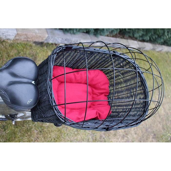 Корзина для велосипеда для перевезення багажу з лози та металевою сіткою, з подушкою, чорна, XL або XXL. Підходить для собак та інших тварин. Розміри XXL: 60 x 40 x 50 см.