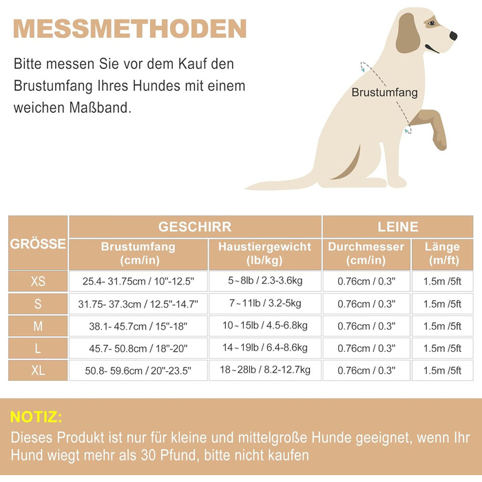 Нашийник та поводок для собак Haapaw, антинатяг, регульований, світловідбиваючий, Step-in, для цуценят та маленьких собак, посилена підкладка, колір Бежевий, розмір M (38.1-45.7 см, 4.5-6.8 кг)