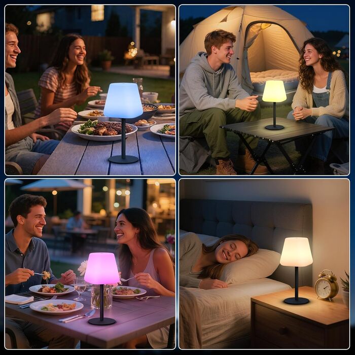 MALUX LED Акумуляторна Настільна Лампа, Бездротова, 8 Кольорів, IP44 Водонепроникна, для Дому, Саду, Готелю, Балкону, Кегль