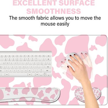 Килимок для миші 80x40 см 3-в-1 з підставкою для зап'ястя та клавіатури, рожевий (J2)