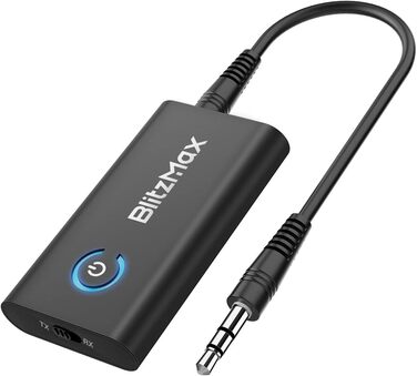 BlitzMax Bluetooth 5.2 Передавач/Приймач Bluetooth, 2-в-1 Аудіо Адаптер, Mini 3.5mm, Портативний, Dual Link для ПК, TV, Авто, Авіації та Динаміків